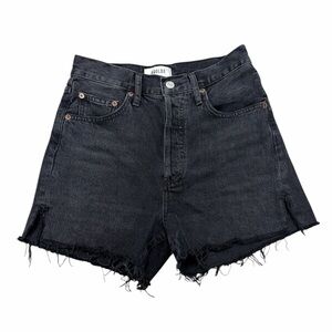 Agolde Dee Black High-Rise Frayed Hem Jean Shorts